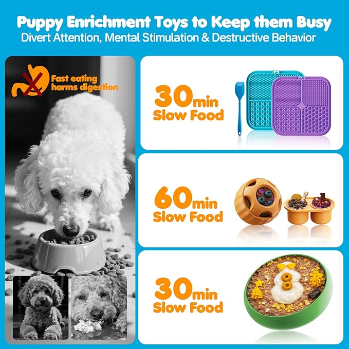 LUKITO Lick Mat, Ball & Bowl with Peanut Butter, Frozen Treat Puzzle Dispenser for Anxiety Relief, Reduce Boredom, Perfect for Bathing Grooming (6 in 1)
