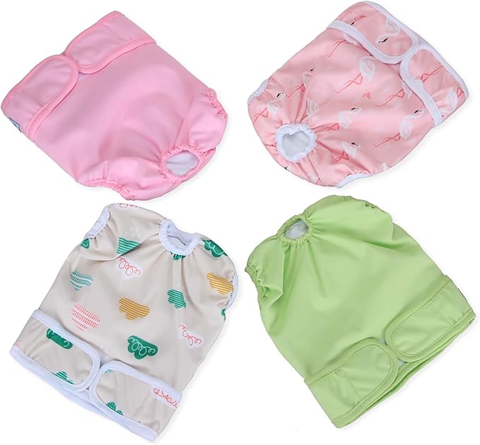 Teamoy Female Dog Diapers for Heat 4-Pack, Reusable Dog Period Diaper Wraps for Incontinence, Training & Housebreaking,L1