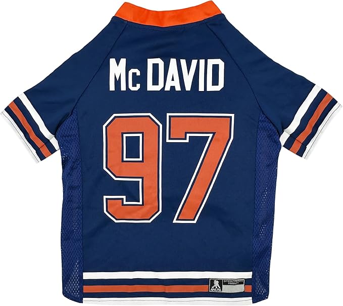 Pets First NHLPA Connor McDavid Mesh Dog & Cat Jersey, Edmonton Oilers McJesus-97, Size X-Large, Licensed Jersey with Your Favorite Hockey Team Player