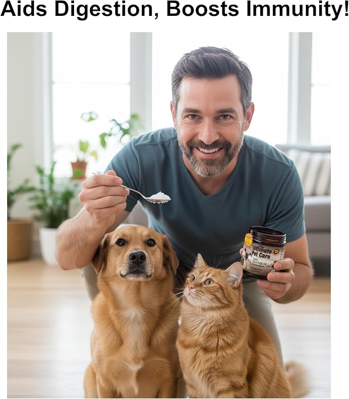 100% Organic Coconut Oil for Dogs & Cats - Skin and Coat - 16 fl oz - Use Topically on Dry Itchy Skin, Paws, Elbows and Cracked Nose - Cold Pressed, All Natural and Safe to Eat - Soothes and Protects