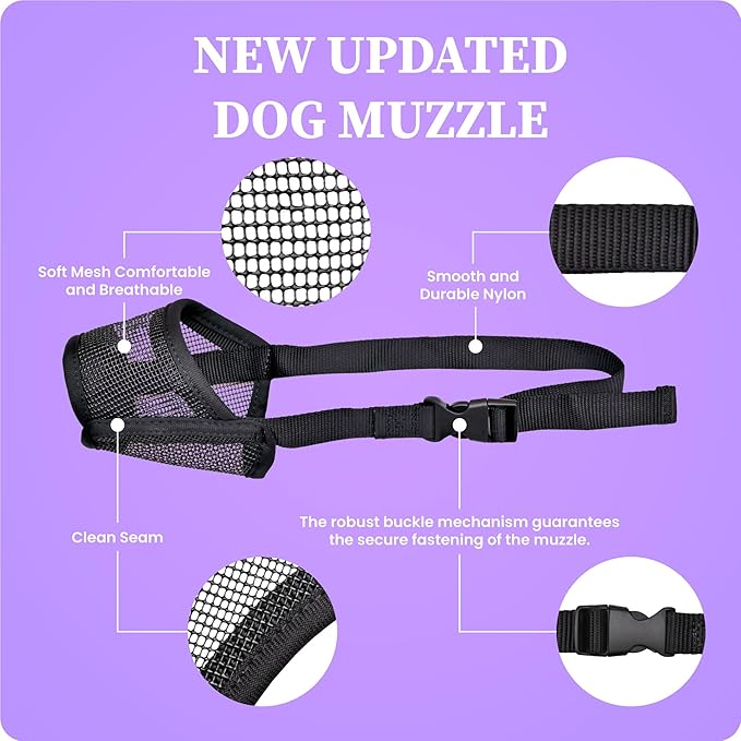 Flintstone Dog Muzzle for Large Dogs – Soft Air Mesh Muzzle for Large Sized Dog | Breathable Mouth Guard to Prevent Biting Chewing Grooming | No Bark Muzle L 7.9”-9.4”