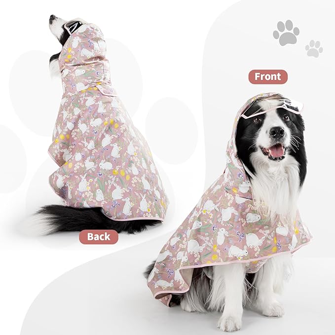 Dog Raincoat, Waterproof Windproof Dog Rain Jacket with Hood, Rain Coat with Leash Hole, Adjustable Raincoat Poncho for Small Medium Large Dogs Outdoor (Pink, L+)