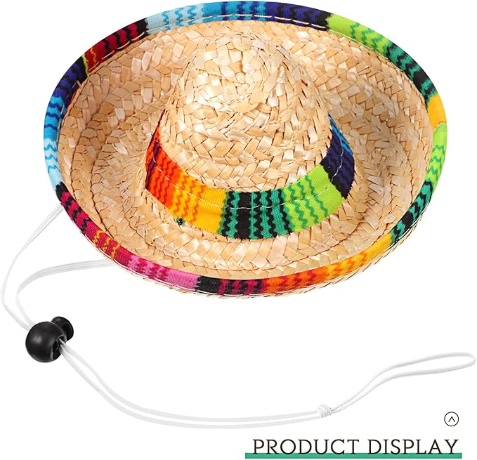 Frienda Dog Large Poncho Straw Hat Costume, Multicolor, Adjustable, for Mexican Party Decorations
