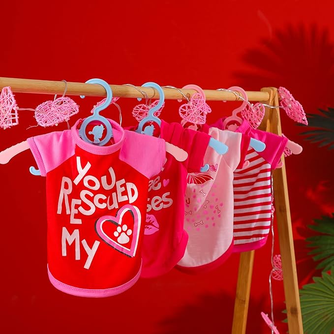 Weewooday 5 Pieces Dog Shirt Bulk Dog Pink Hearts Clothes Heart Pet Shirts for Small Dogs Girl Dogs Puppy Clothes for Chihuahua Yorkie Bulldog Schnauzer Breathable Shirt Vest (Small)