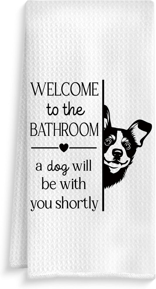 Funny Rat Terrier Dog Bathroom Hand Towels, Rat Terrier Gifts, Welcome to The Bathroom a Dog Will Be with Decorative Hand Towels for Bath Room Washroom Restroom, 16x24 Inch