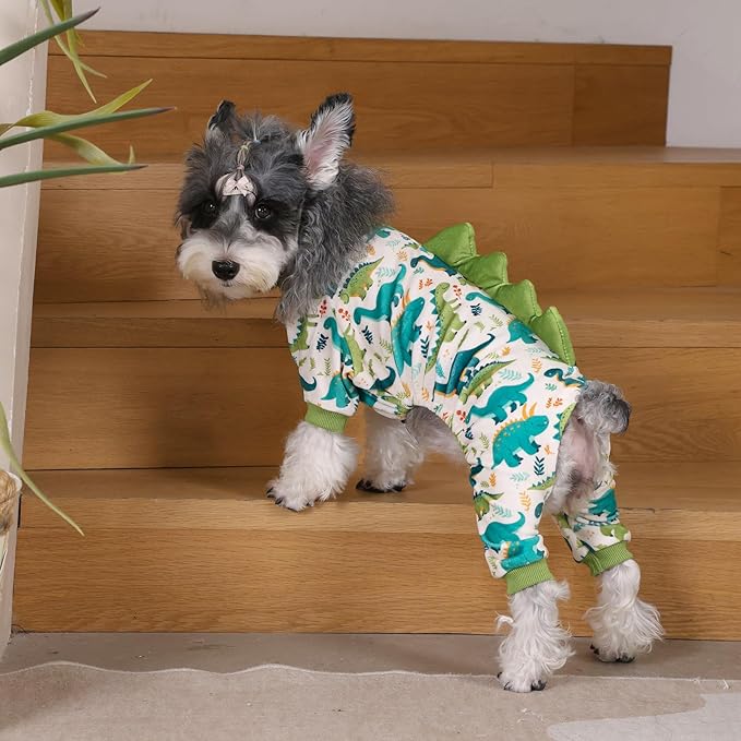 CuteBone Dinosaur Costume Dog Pajamas, Stretchy Spandex Crystal Velvet Sleepwear Coat for Small Dogs, Soft & Warm Pet Outfit Clothes for Cold Weather, Cozy Pullover Design COSP05XS