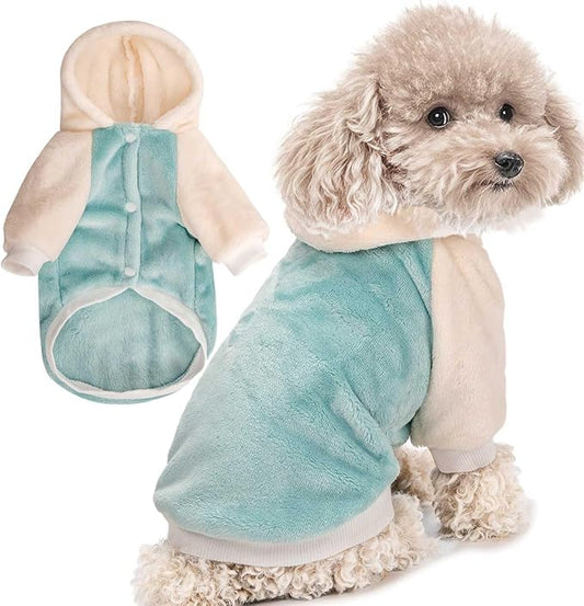 FabriCastle Dog Hoodie Sweater for Small Dogs Boy and Girl, Dog Clothes S XS XXS Puppy Sweatshirt, Pet Outfit, Cat Clothing Super Soft Warm Snap On Closure (Green-Cream, Small)