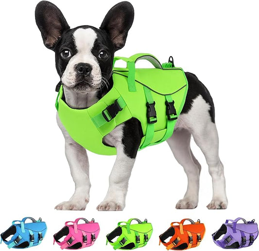 Dogcheer Dog Life Jacket with Double Rescue Handle, Reflective Dog Harness Life Vest for Swimming Boating, Adjustable Pet Swim Vest Dog Flotation Device DFD for Small Medium Large Dogs - Green S