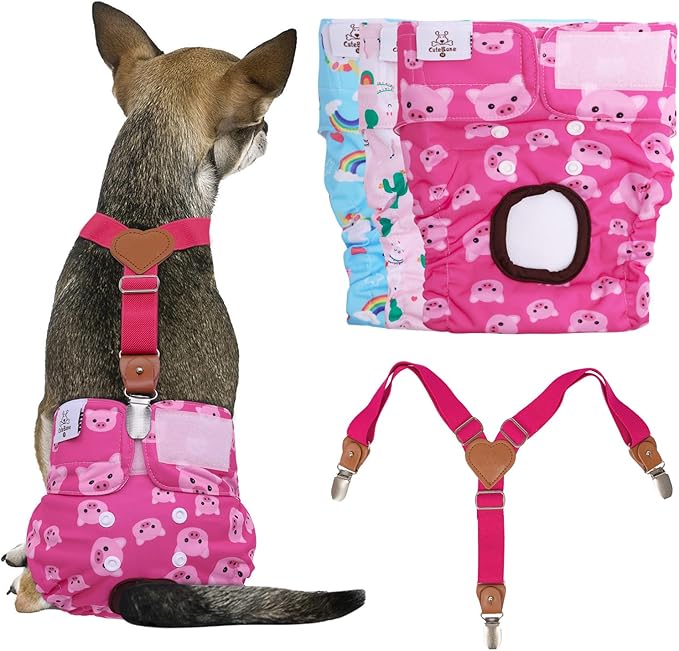 CuteBone Dog Diapers Female 3 Pack Reusable Doggy Diapers with One Suspender for Small Medium Large Dog Period BDD05L