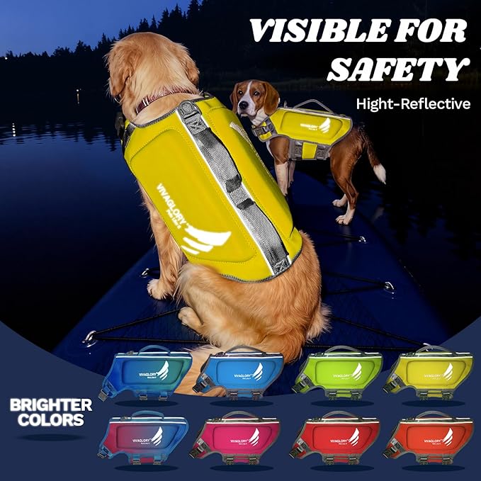 VIVAGLORY High Buoyancy Dog Life Vest, Swimming Vest with Handle, Dog Life Jacket for Swimming & Boating, Buoyancy for Puppy Doggy, S, Yellow