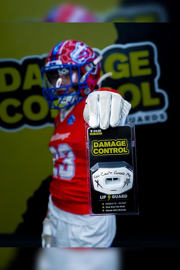 DAMAGE CONTROL Youth Football Mouth Guard – Breathable No Boil Mouthpiece, Protects Lips & Teeth, Works with Braces, Includes Helmet Strap – Sports Gear & Accessories (You Can't Guard Me)