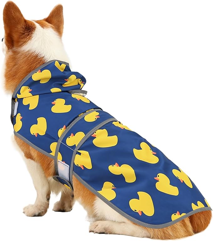 Dog Raincoat for Medium Dogs Waterproof Jacket Hooded Rain Coats with Reflective Strips Leash Hole & Poncho Adjustable Fit (Duck,M)