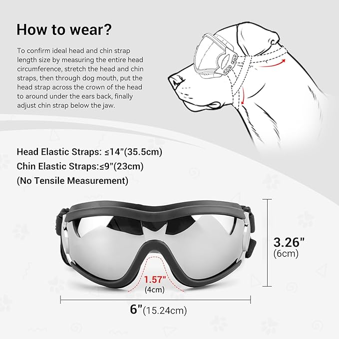 PETLESO Dog Goggles for Large Breeds, UV Protection Dog Sunglasses with Adjustable Straps, Windproof Pet Eyewear for Medium to Large Pets, Soft Frame, L