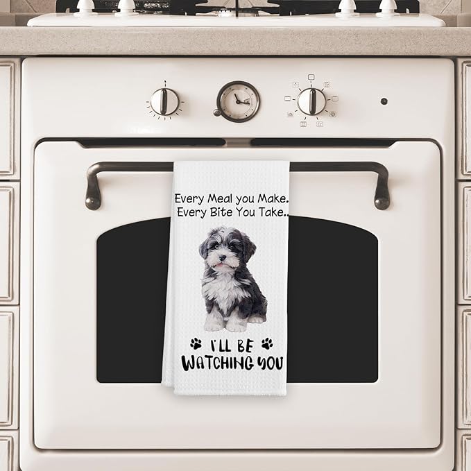 Funny Schnauzer Dog Hand Towels for Kitchen, Dog Decorative Kitchen Towels, Schnauzer Gifts for Women, Every Meal You Make Every Bite You Take Bath Decorations and Accessories, 16x24 Inches