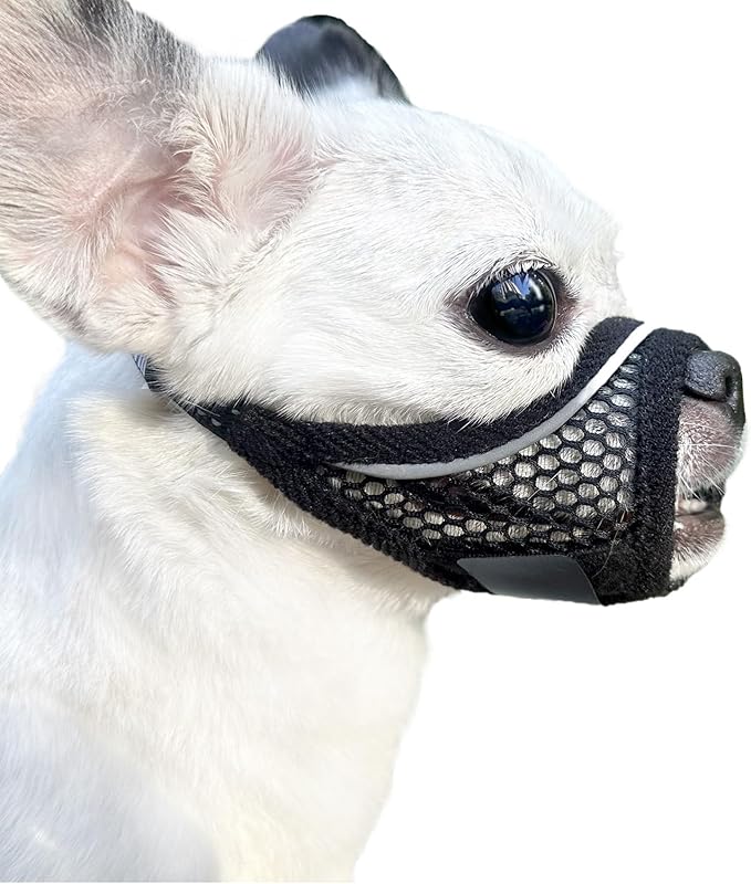 Dog Muzzle, Soft Mesh Muzzles for Small Dogs, Chihuahua Shih Tzu Yorkie Pom, Short Snout Mouth Guard for Barking Biting Grooming, Breathable Adjustable Puppy Muzzle(Black, XXS)
