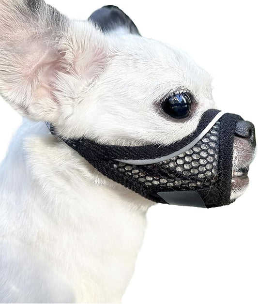 Dog Muzzle, Soft Mesh Muzzles for Small Medium Dogs for Barking Biting Grooming Vet Visits, Short Snout Puppy Mask Allows Drinking, Breathable Mouth Cover 10-20 lbs (Black, S)