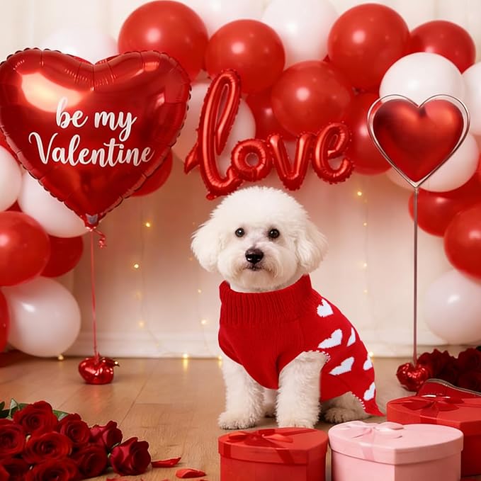 2 Pack Valentines Dog Sweater, Knit Pet Small Dog Sweater Holiday Valentine’s Day Outfit Clothes for Small Medium Large Dogs Pets (Red & Pink, Medium)