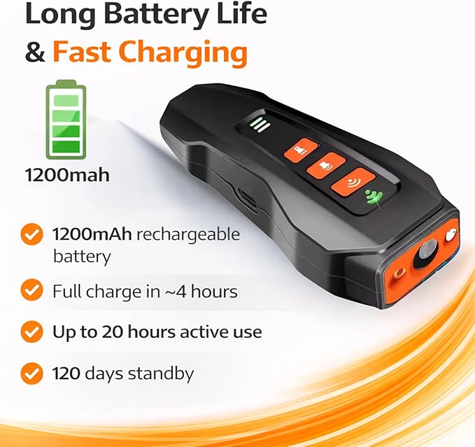 Dog Anti Barking Device - Portable Ultrasonic Dog Bark Deterrent with Rechargeable 1200mAh Battery, Waterproof, 50ft Coverage & 20-Hour Battery Life - Dog Barking Stopper Suitable for All Dogs