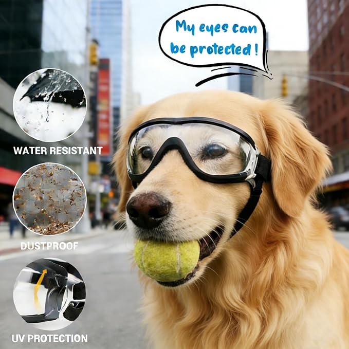 NAMSAN Dog Sunglasses Medium to Large Dog UV Transparent Goggles Windproof Anti-Dust Snowproof Pet Glasses with Elastic Straps, Clear