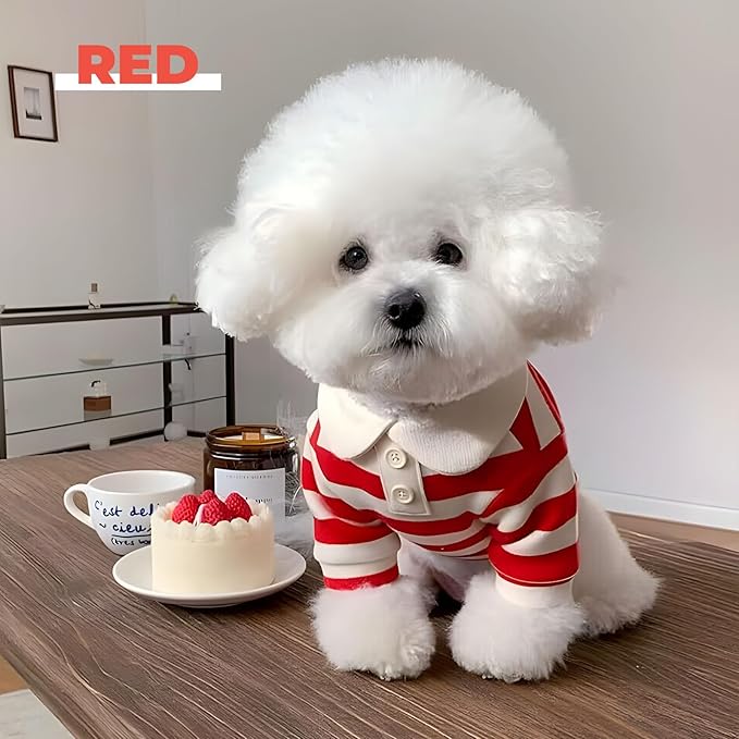 BAEJMJK Cute Dog Shirt Boy Girl Dog Clothes Striped Collared Polo T-Shirt for Small Medium Dogs Cats Soft Breathable Pet Puppy Outfits(Red,Large)