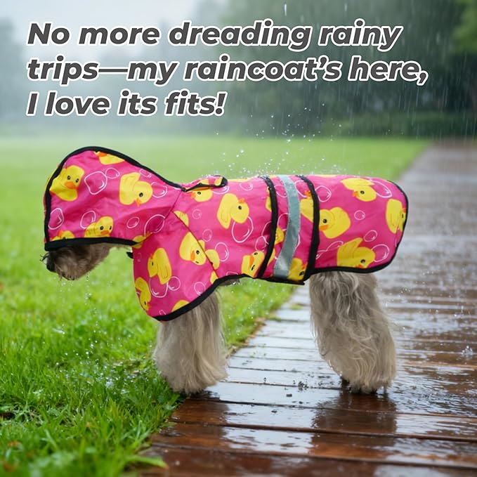 KOOLTAIL Dog Raincoat Hooded Slicker Poncho with Leash Hole, Dog Raincoat for Small Medium Dogs,Waterproof Plush Fleece Lining Pet Rain Jacket with Reflective Adjustable Strip Puppy Rainwear Pink M