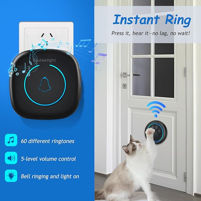 Soft Ring Blk Dog Bells to Go Outside - Wireless Dog Door Bell with 1000ft Range, 60 Melodies, LED, Waterproof Potty Training Bell for Dogs - Dog Door Bells for Potty Training(2 Bells & 1 Receiver)