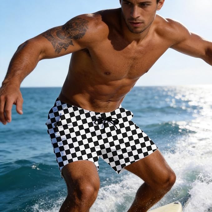 Mens Swim Trunks with Compression Liner Quick Dry Zipper Pocket Bathing