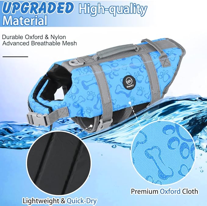EMUST Dog Life Preserver, Dog Flotation Vest for Swimming, Beach Boating with High Buoyancy, Pet Flotation Vest for Small/Medium/Large Dogs, M, NewBlue