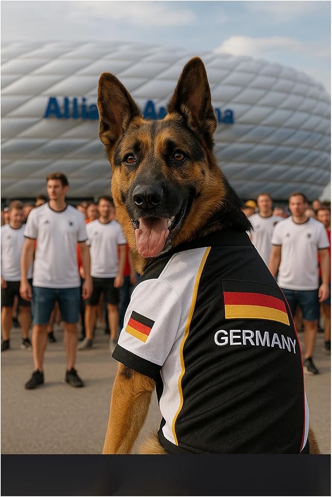 Parisian Pet Team Germany Dog Jersey - Breathable Mesh Puppy Football Jersey - Lightweight Stretch Sporty Dog Clothes - Summer Shirts for Large Dogs - Soccer Jersey for Dogs - Sportswear Pet Clothes
