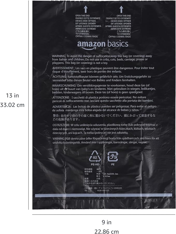 Amazon Basics Dog Poop Leak Proof Bags with Dispenser and Leash Clip, Unscented, 13" x 9", 600 Count