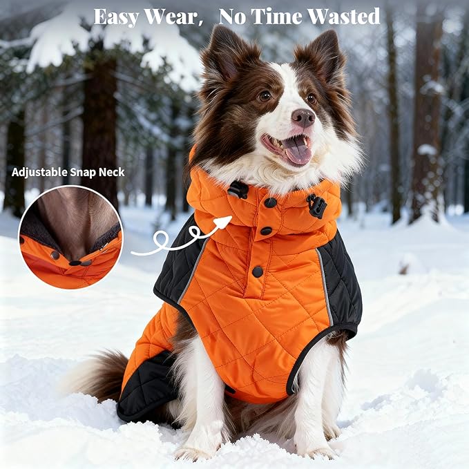 Dog Coat Dogs Jacket Waterproof Reflective Adjustable Dog-Winter Coats for Small/Medium/Large Dogs Dachshund Coat-(Orange, XXX-Large)