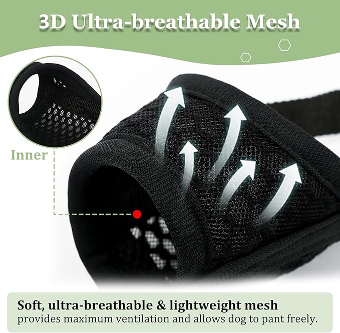 Mayerzon Dog Muzzle, Puppy Soft Mesh Muzzle for Small Medium Large Dogs Chihuahua Poodles Beagle Dachshund Corgis Labrador for Biting Chewing Grooming That Allows Panting Drinking(M, Black)