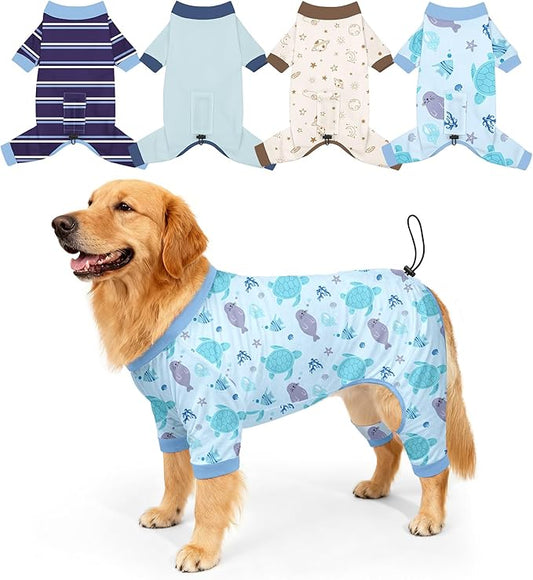 Bienbee Dog Pajamas, 4 Pack Dog Recovery Suit Shedding Suit Cute Soft Puppy Clothes Dogs Pjs Onesies Jammies Adjustable Breathable & Stretchy Clothes for Small Medium Large Dogs Girl Boy Puppy-2XL