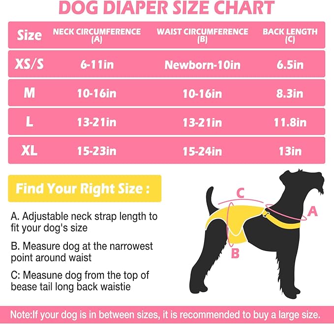 3 Pack Washable Female Dog Diaper Onesie Sanitary Pantie with Adjustable Suspender, Reusable Fixed Doggie Diapers, Super Absorbent Leakproof for Small Medium Large Dog in Heat Cycle