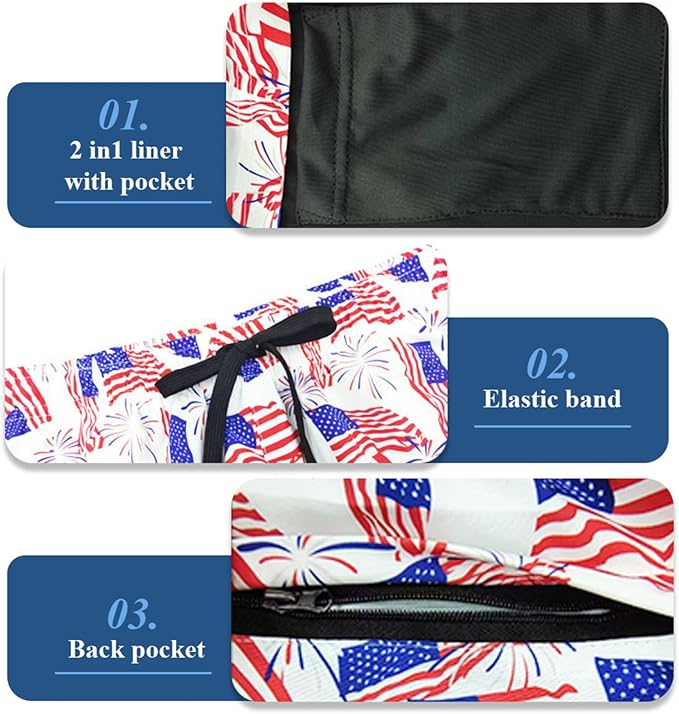 Mens Swim Trunks with Compression Liner Quick Dry Zipper Pocket Bathing