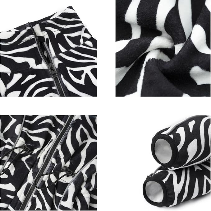 Fleece Dog Coat for Small Medium Dog,Pullover Pajamas Jumpsuit Bodysuit Puppy Coats with Legs, Pet Windproof Warm Cold Weather Jacket Full Body Vest Cozy Snowsuit Outfit Clothes (Zebra Striped, S)