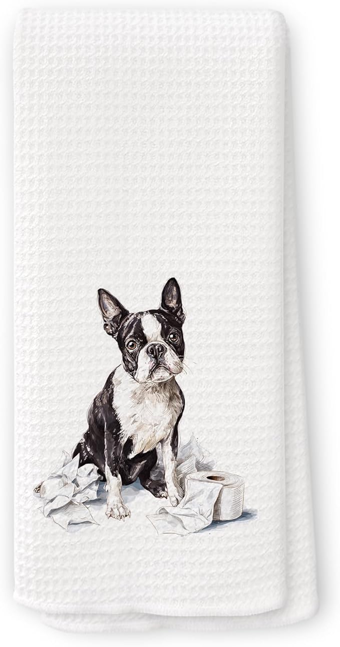 Funny Boston Terrier Gifts Bathroom Hand Towels, Dog Bathroom Decor, Gifts for Boston Terrier Lovers Dish Tea Towels, Kids Bath Room Washroom Toilet Decorative Hand Towel 16x24 Inch