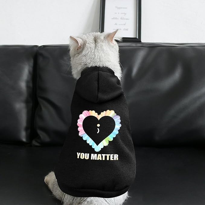 Dog Sweater Hoodie with Hat Colorful Heart Semicolon You Matter Puppies Coat Hooded Sweatshirt Pullover Pet Puppy Cat Clothes for Small Medium Large XL