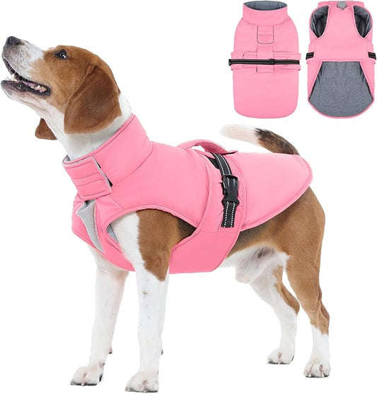 IECOii Waterproof Dog Jacket - Reflective Winter Coats Adjustable & Windproof Cold Weather Vest with Fleece Lined, Buckles, Waterproof Snow Coat for Bulldog, Pitbull Running, Orange, Size XL