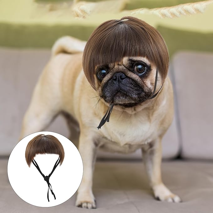 Funny Dog Cat Cosplay Wigs for Dogs, Dog Wigs for Small Dogs Adjustable Cat Wig Trimmable Funny Dog-Wig Pet Wig for Halloween, Parties, Christmas, Festivals