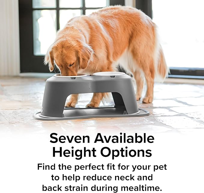 WeatherTech Double High Pet Feeding System - Elevated Dog/Cat Bowls - 12 inch High Light Grey (DHC6412LGLG)