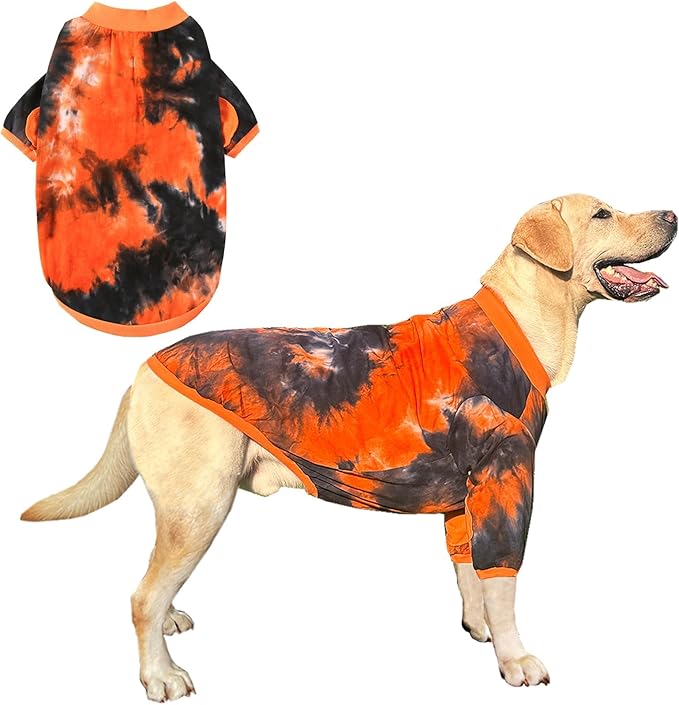 Dog Cotton Black Orange T-Shirts Soft and Stretchy Dog Shirt Pajamas Pets Clothes for Medium Dogs(Medium Black)