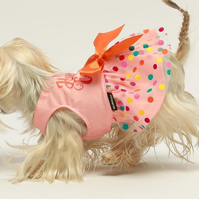 Fitwarm Happy Easter Day Dog Dress 100% Cotton Girl Dog Clothes Easter Bunny Pet Apparel Doggie Tutu with Bowknot Cat Clothing Puppy Dresses Doggy Costume Attire Orange Medium