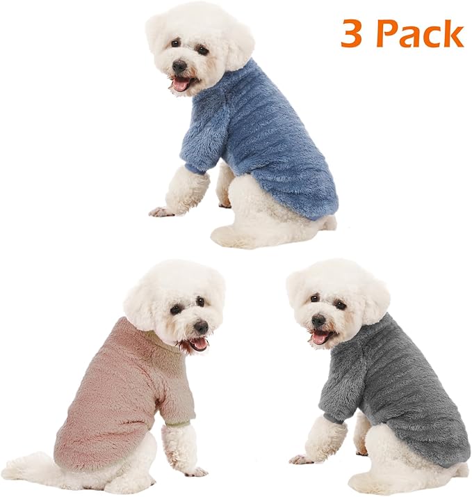 Dog Sweater, 3 Pack Dog Sweaters for Small Dogs, Dog Clothes for Small Dogs Girl Boy, Ultra Soft and Warm Puppy Sweater Dog Coat for Winter Christmas (Medium, Blue+Lt Coffee+Dark Grey)