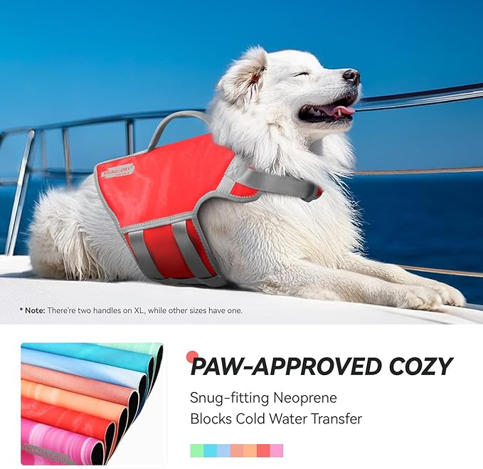 VIVAGLORY Neoprene Dog Life Vest, Dog Life Jacket for Swimming & Boating, Lightweight & Buoyancy for Puppy Doggy, Swimming Vest with Handle, XS, Red Pomegranate