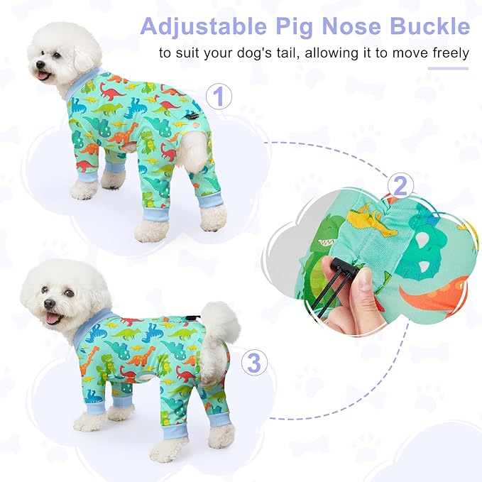 Bienbee Dog Pajamas, 4 Pack Dog Recovery Suit Shedding Suit Cute Soft Puppy Clothes Dogs Pjs Onesies Jammies Adjustable Breathable & Stretchy Clothes for Small Medium Large Dogs Girl Boy Puppy-XS