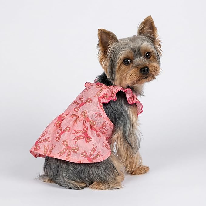 Fitwarm Ruffle Sleeves Bowknot Dog Dress, Birthday Clothes for Small Dogs Girl, Pet Outfit, Pink, Small