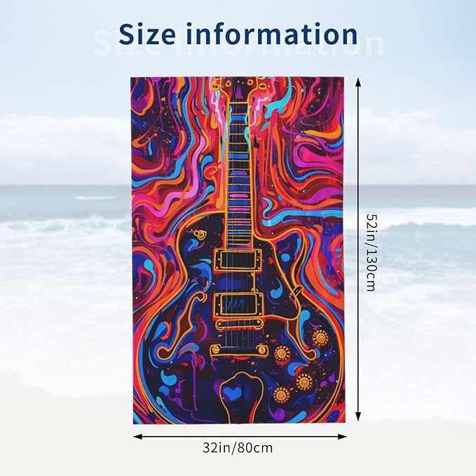Guitar Beach Towel 31inx51in, Music Sand-Free Microfiber Bath Towel Ultra Soft Quick Dry Pool Towel Absorbent Towel Lightweight Towel for Swimming Bathroom Decor