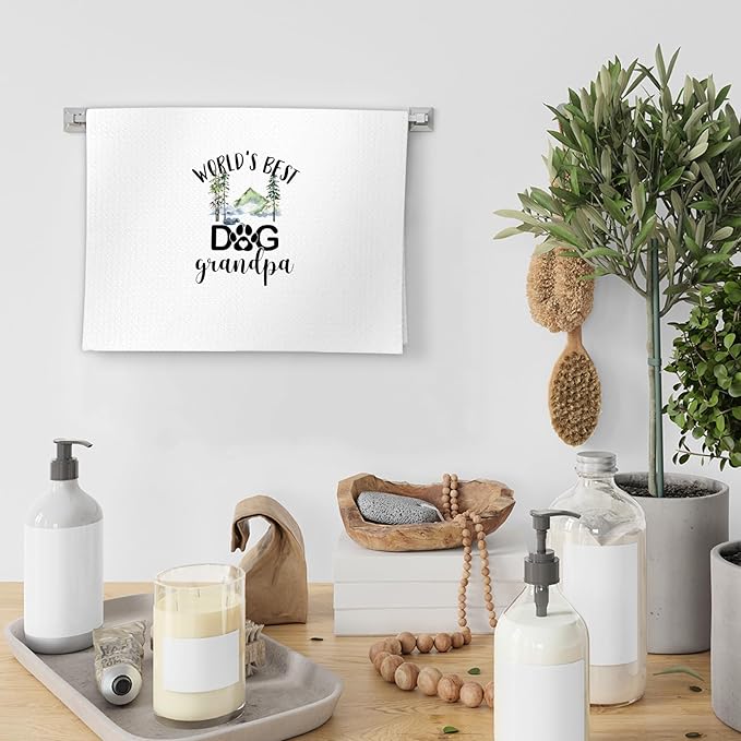 Dog Grandpa Gifts Kitchen Towels, Fathers Day DogGrandpa Gifts Dish Towels, DogLovers Gift Decorative Hand Towels for Bathroom Kitchen, Best Dog Grandpa Bathroom Kitchen Decor(16x24 Inch)