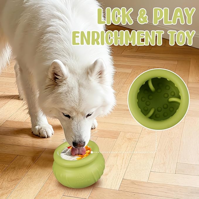 Wobbly Dog Enrichment Lick Toy, Stuffable Frozen Lick Bowl to Keep Dogs Busy, Long-Lasting Interactive Treat Dispensing Dog Toy, Silicone Fetch Catch Chew Toy(Green,S)